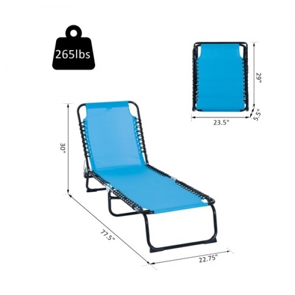 4-Position Reclining Beach Chair Chaise Lounge Folding Chair - Light Blue