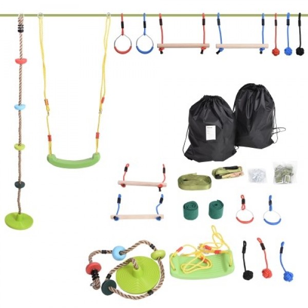 Children's Outdoor Ninja Activity Set with Monkey Bars, Swing, and Climbing Rope