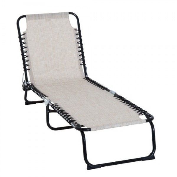 3-Position Reclining Beach Chair Chaise Lounge Folding Chair - Cream White