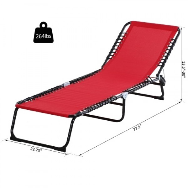 4-Position Reclining Beach Chair Chaise Lounge Folding Chair with Comfort Ergonomic Design - Wine Red