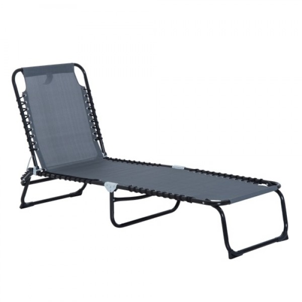 4-Position Reclining Beach Chair Chaise Lounge Folding Chair - Grey