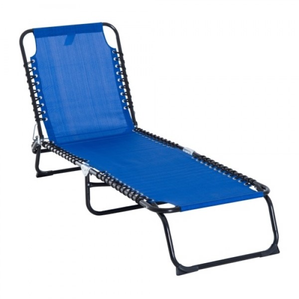 4-Position Reclining Beach Chair Chaise Lounge Folding Chair - Navy Blue