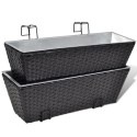 2PCS Rattan Balcony Trapezoid Planter Set 50cm Black