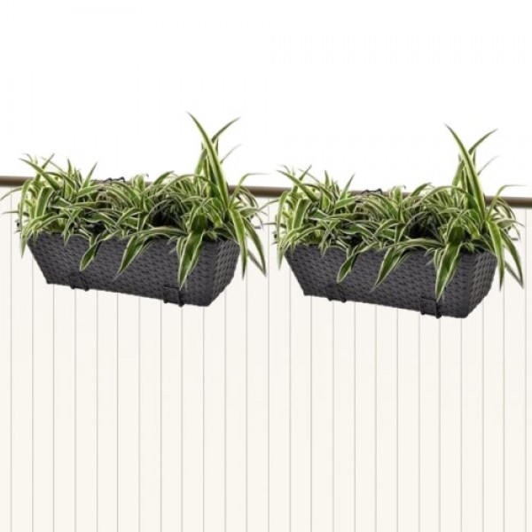 2PCS Rattan Balcony Trapezoid Planter Set 50cm Black