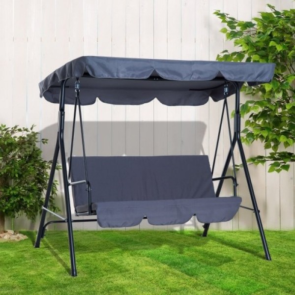 Steel Outdoor Porch Swing Lounge Chair 3 Person with Top Canopy