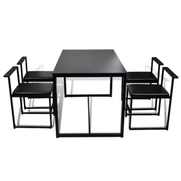  5-part dining table + 4 chairs Black