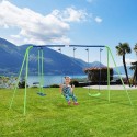 Metal 2 Swings &amp; Seesaw Set Height Adjustable Outdoor Play Set