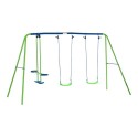 Metal 2 Swings &amp; Seesaw Set Height Adjustable Outdoor Play Set