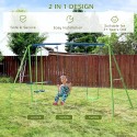 Metal 2 Swings &amp; Seesaw Set Height Adjustable Outdoor Play Set