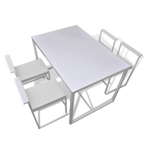  5-part dining table + 4 chairs White