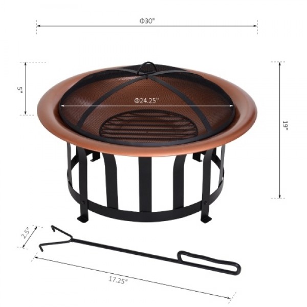 Outdoor Round Fire Pit with Protective Mesh Screen for your Backyard and Patio