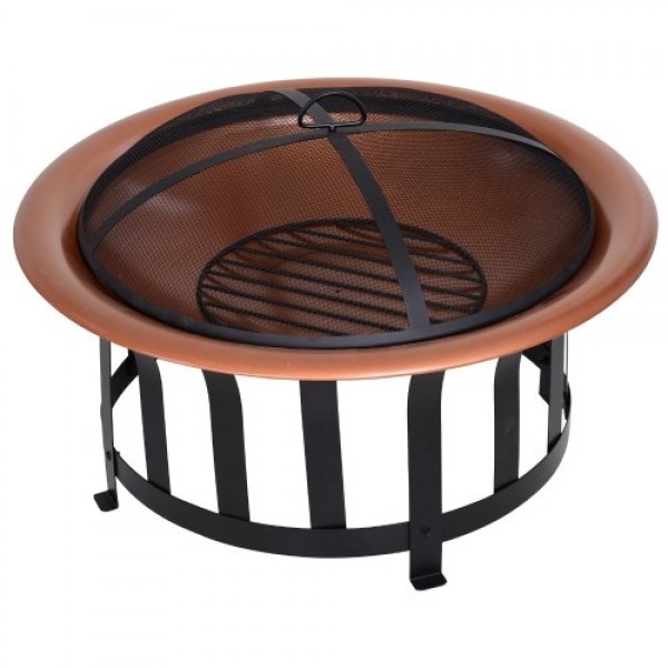 Outdoor Round Fire Pit with Protective Mesh Screen for your Backyard and Patio