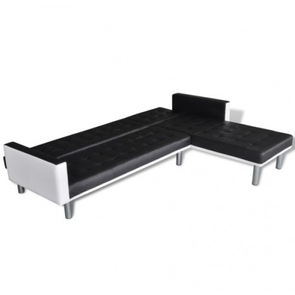 L-shaped sofa bed in Black Faux Leather