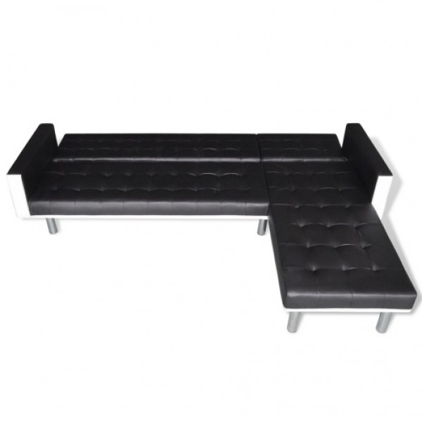 L-shaped sofa bed in Black Faux Leather