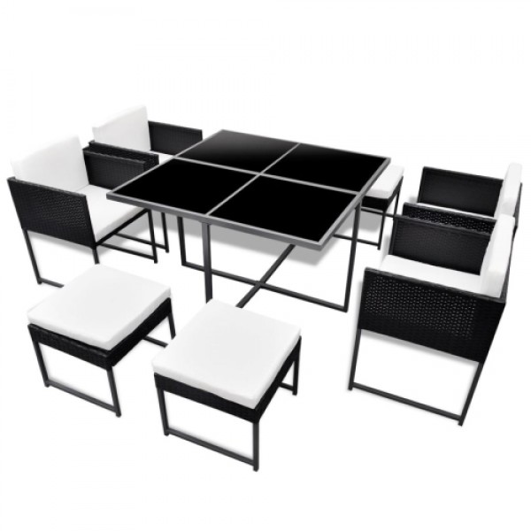 21 Piece Outdoor Dining Set Black Poly Rattan