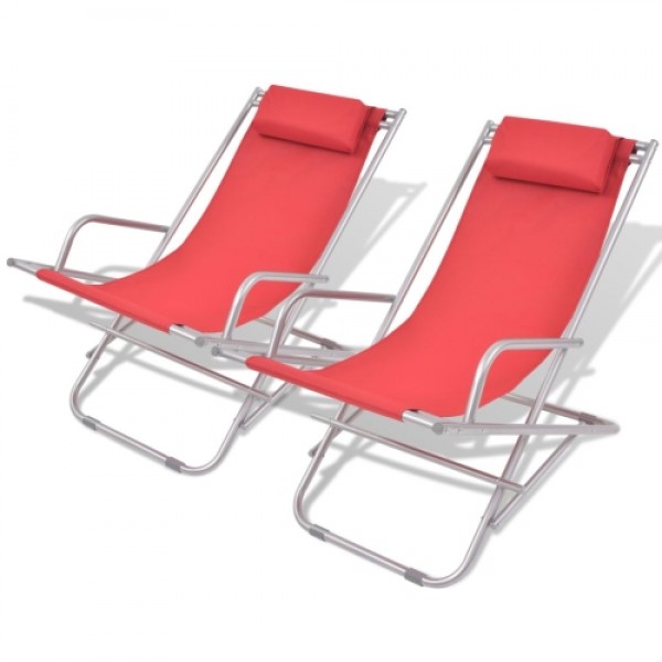 Reclining Deck Chairs 2 pcs Red Steel 69x61x94 cm