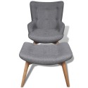 Armchair with footstool gray fabric