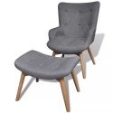 Armchair with footstool gray fabric