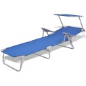 Outdoor Sun Lounger with Canopy Blue Steel 58x189x27 cm