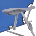 Outdoor Sun Lounger with Canopy Blue Steel 58x189x27 cm