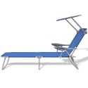 Outdoor Sun Lounger with Canopy Blue Steel 58x189x27 cm