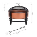 Copper-Colored Round Basin Wood Fire Pit Bowl with Organic Black Base, a Wood Poker &amp; Mesh Screen for Embers