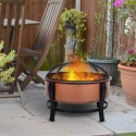 Copper-Colored Round Basin Wood Fire Pit Bowl with Organic Black Base, a Wood Poker &amp; Mesh Screen for Embers