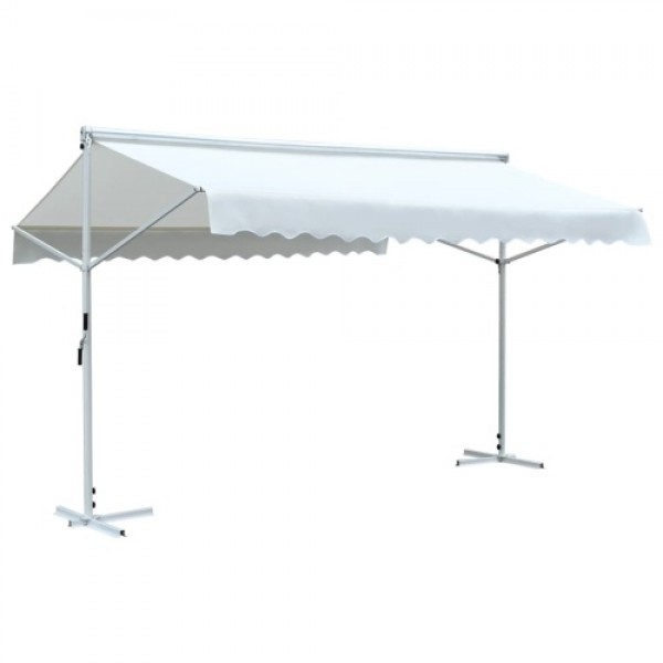 Festnight- Awning Double Slope Awning Adjustable Awning Balcony 4x3m Cream Frame Steel + Fabric