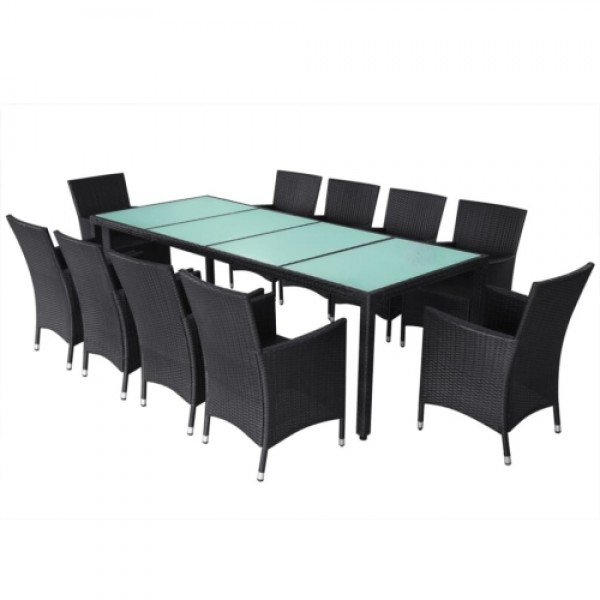 21 Piece Outdoor Dining Set Poly Rattan Black