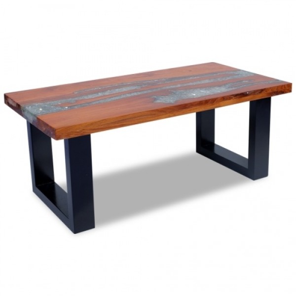  Solid and Resin Teak Wood Coffee Table 100x50 cm