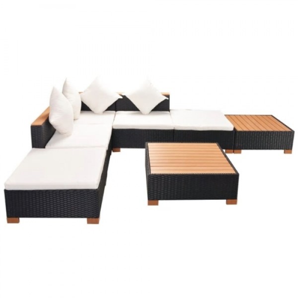 16 Piece Garden Sofa Set Poly Rattan Polywood/WPC Top Black