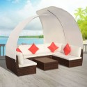 34 Piece Outdoor Lounge Set with Canopies Poly Rattan Brown