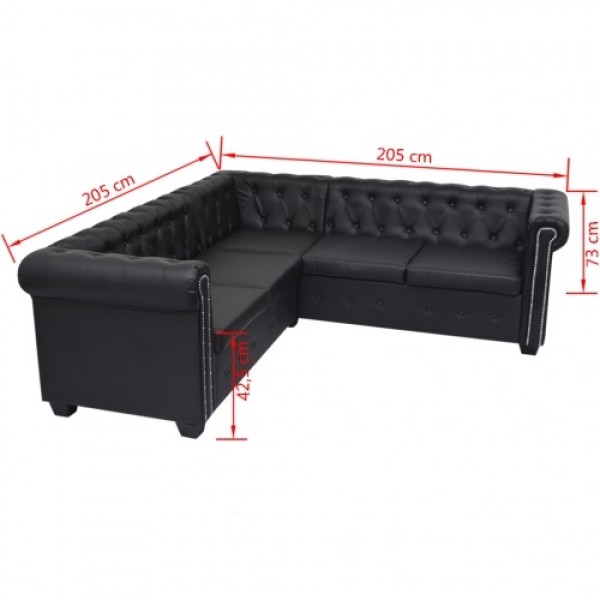 5-seater Chersterfield sofa Black Artificial Leather