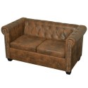 2-seater Chersterfield sofa Brown Artificial Leather