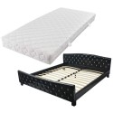 Double bed with mattress imitation leather black 180 x 200 cm