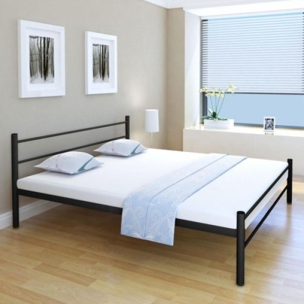 Double bed with memory mattress metal black 180x200 cm