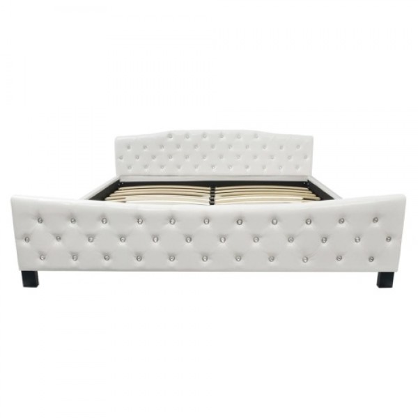 Double bed with mattress artificial leather white 180 x 200 cm