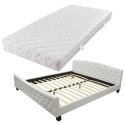 Double bed with mattress artificial leather white 180 x 200 cm