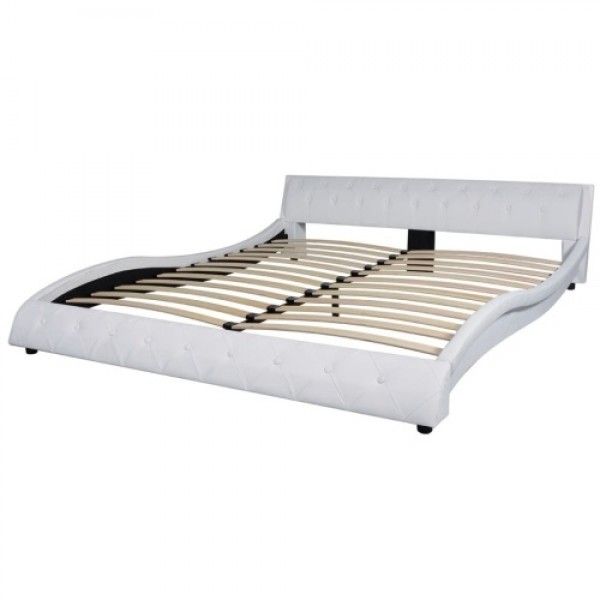 Bed &amp; Memory foam mattress imitation leather 180 cm White