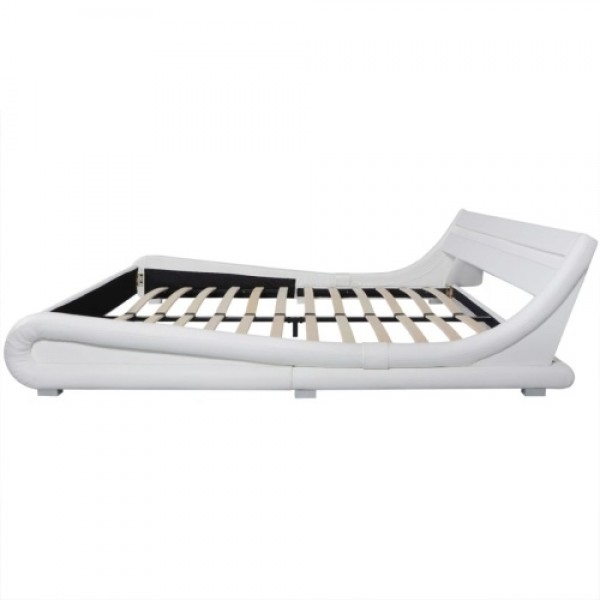 Bed with LED strip with mattress imitation leather 160x200 cm white