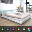 Bed with LED strip with mattress imitation leather 160x200 cm white