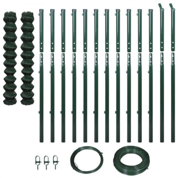 Chain-Link Fence Set with Posts 1,97x25 m Green