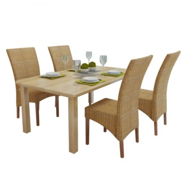 4 Pcs Brown Rattan Dining Room Chairs