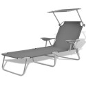 Outdoor Sun Lounger with Canopy Grey Steel 58x189x27 cm