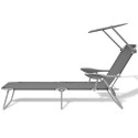 Outdoor Sun Lounger with Canopy Grey Steel 58x189x27 cm