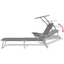 Outdoor Sun Lounger with Canopy Grey Steel 58x189x27 cm