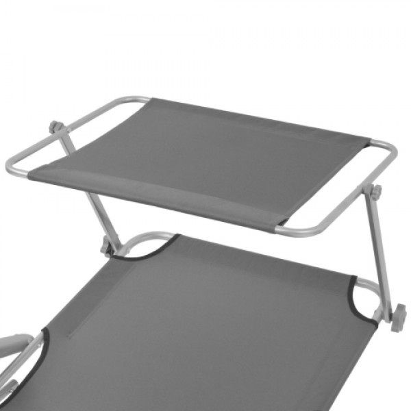 Outdoor Sun Lounger with Canopy Grey Steel 58x189x27 cm