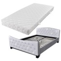 Double bed with mattress artificial leather white 140 x 200 cm