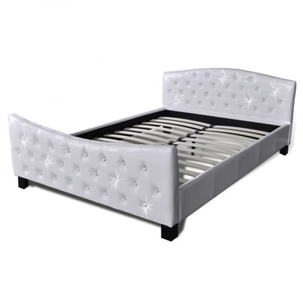 Double bed with mattress artificial leather white 140 x 200 cm