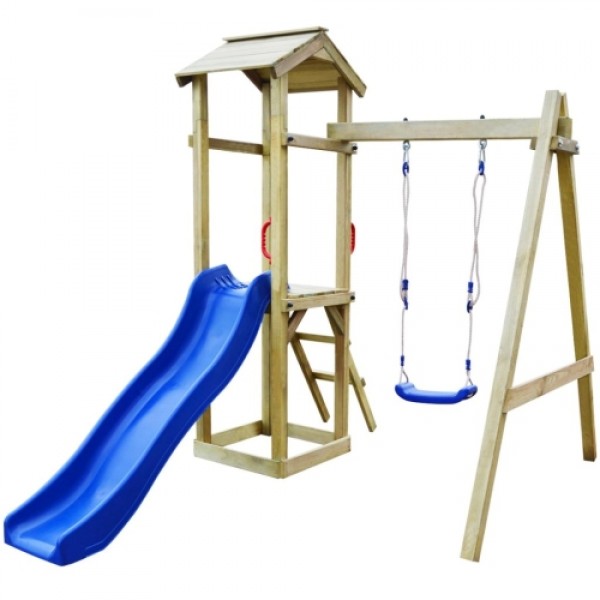 Playhouse Set with Slide Ladder Swing 237x168x218 cm Pinewood (43265+91222+90980)